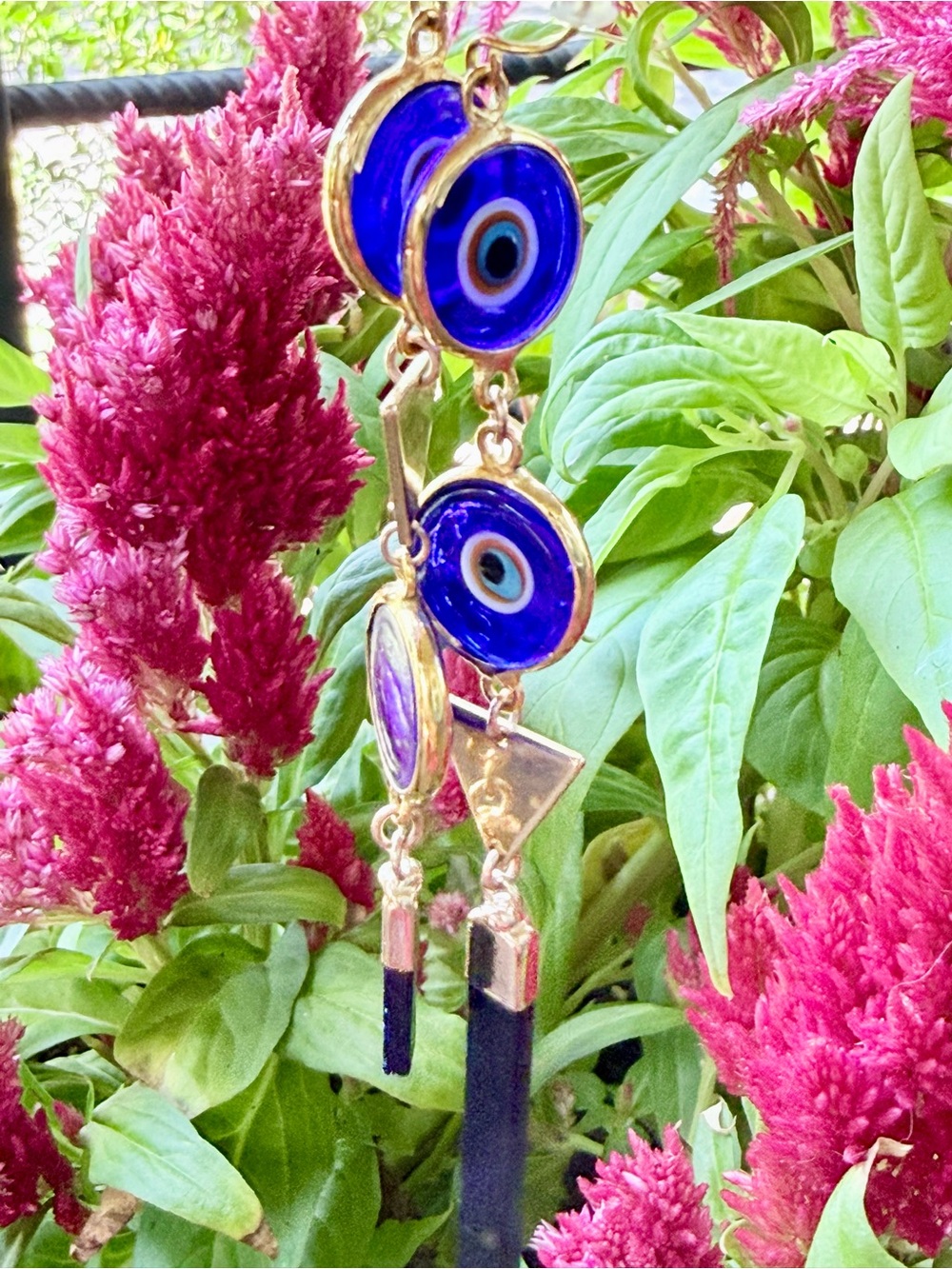 Fierce Forward ‘I Am the Good Energy’ Evil Eye Drop Earrings w Blue Goldstone - Picture 4 of 5